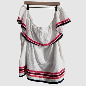 Lane Bryant Plus Size Women's 26 28 White Off Shoulder Peasant Blouse Top Cotton